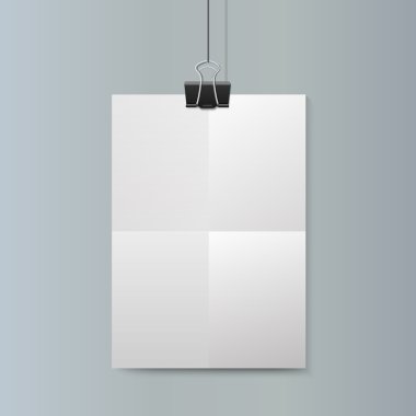 Boş vektör dikey beyaz kağıt poster mockup Klipsli.