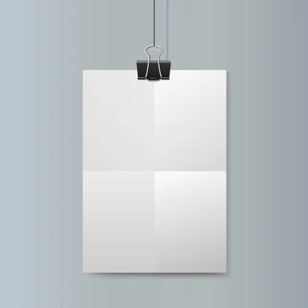 Vetor vazio vertical papel branco cartaz mockup com clip . —  Vetores de Stock