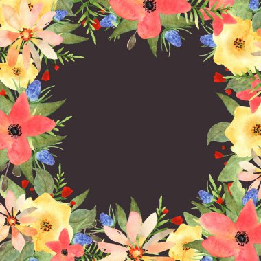 Floral tebrik kartı, davet, afiş. Çerçeve, metniniz için kablosuz