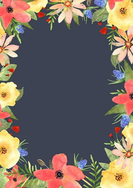 Virágos üdvözlőlap. A szöveges waterc virág keret — Stock Fotó