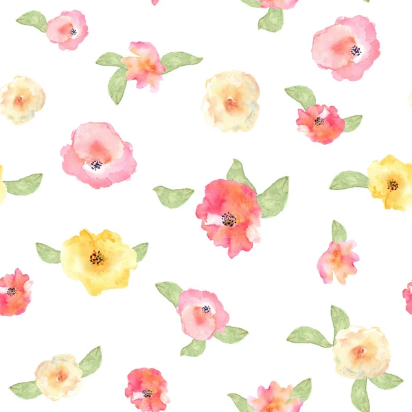 水彩で花と花のシームレスなパターン。P のデザイン — ストック写真