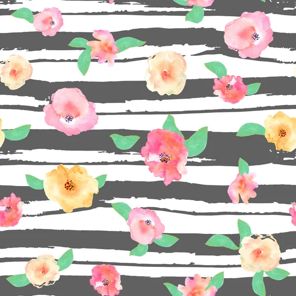 Illustration der floralen Nahtlosigkeit. Schöne Rosen mit schwarzem Streifen — Stockfoto