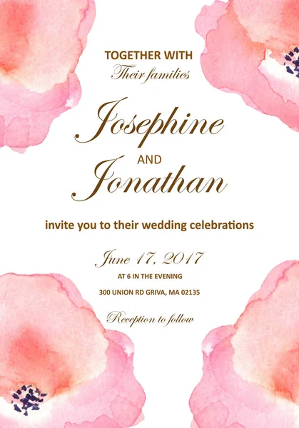 婚礼邀请与花卉背景。手画的水彩 — 图库照片