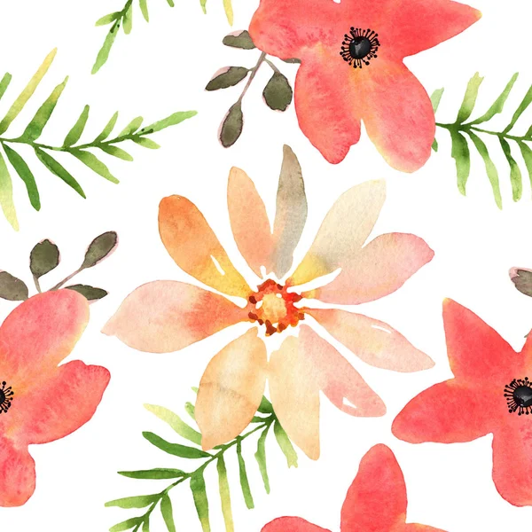 Varrat nélküli virágmintás, virágok-akvarell. Design, p — Stock Fotó