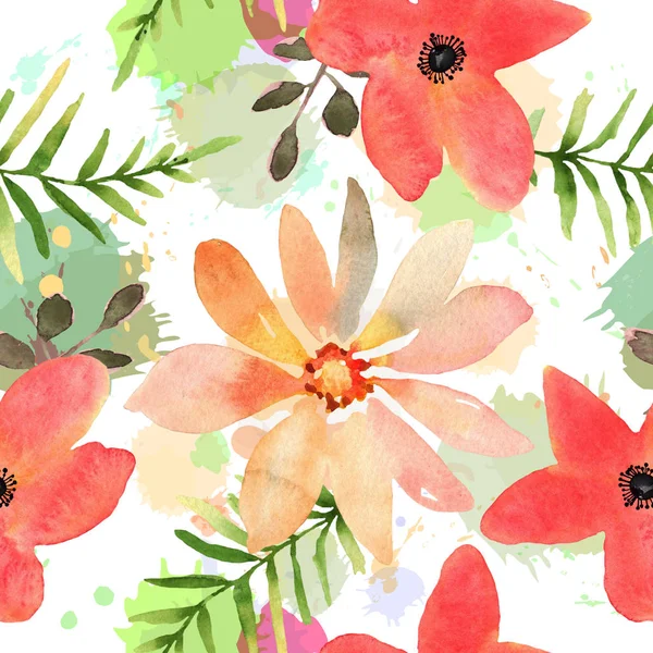 Florales nahtloses Muster mit Blumen in Aquarell. Design für p — Stockfoto