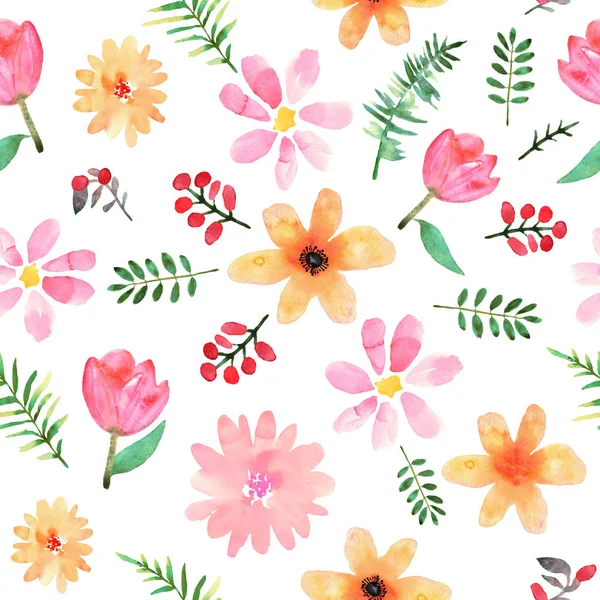 Floral seamless pattern with flowers in watercolor. Design for p — Stock Photo, Image