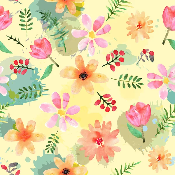 Floral seamless pattern with hand drawn flowers in watercolor on — Stock Photo, Image