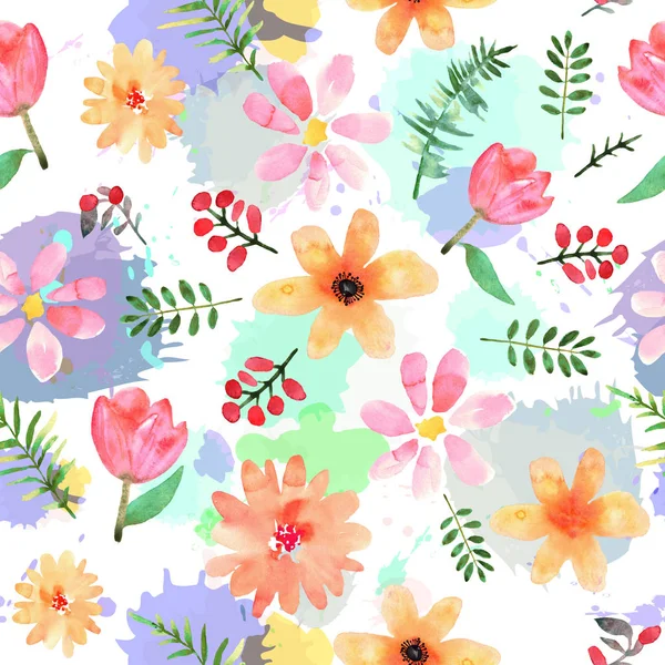 Floral seamless pattern with hand drawn flowers in watercolor on — Stock Photo, Image