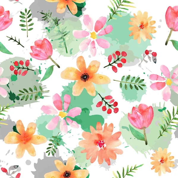 Floral seamless pattern with hand drawn flowers in watercolor on — Stock Photo, Image