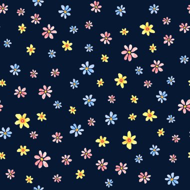 Elle çizilmiş çiçeklerle üzerine suluboya çiçek seamless modeli