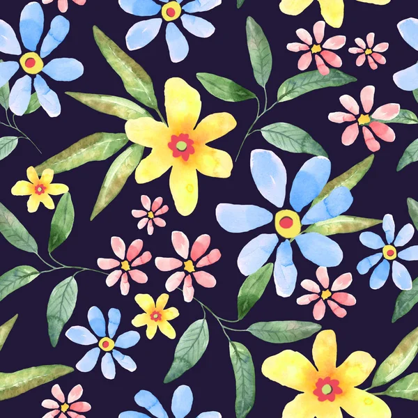 Motivo floreale senza cuciture con fiori disegnati a mano in acquerello su — Foto Stock