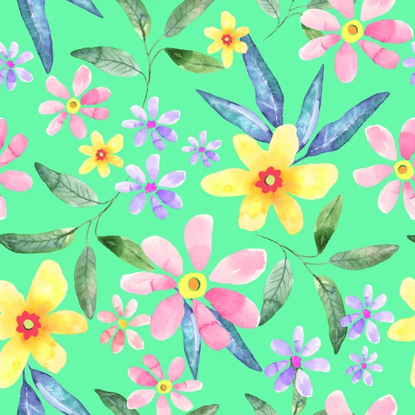 Florales nahtloses Muster mit handgezeichneten Blumen in Aquarell auf — Stockfoto