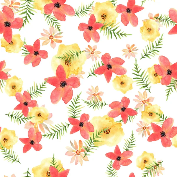 Floral seamless pattern with hand drawn flowers and leafs in wat — Stock Photo, Image