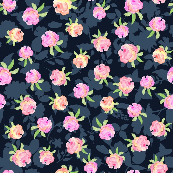 Florales nahtloses Muster mit handgezeichneten Rosen in Aquarell auf b — Stockfoto