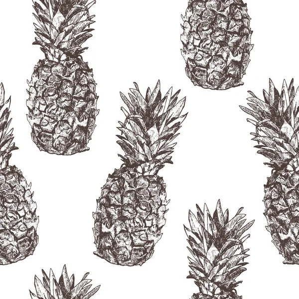 Modèle sans couture avec ananas dessiné à la main dans le style croquis. Vecte — Image vectorielle