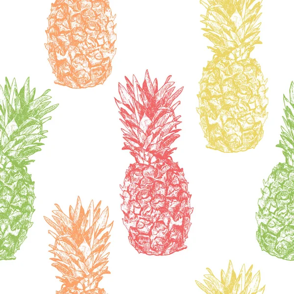 Seamless mönster med ananas handritad skiss stil, isol — Stock vektor