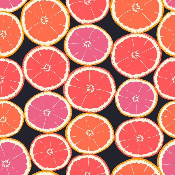 Modèle sans couture d'oranges dessinées à la main isolées tranches sur noir — Image vectorielle