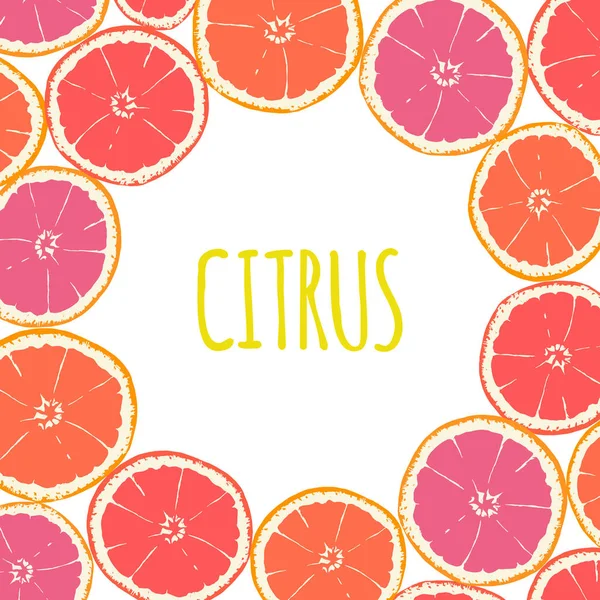 Frukt ram med isolerade hand dras citrus. Design för invita — Stock vektor