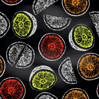 Dikişsiz desen izole el narenciye çizilmiş kroki