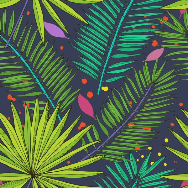 Florales nahtloses Muster. Kollektion mit tropischen Blättern in Sketch — Stockvektor