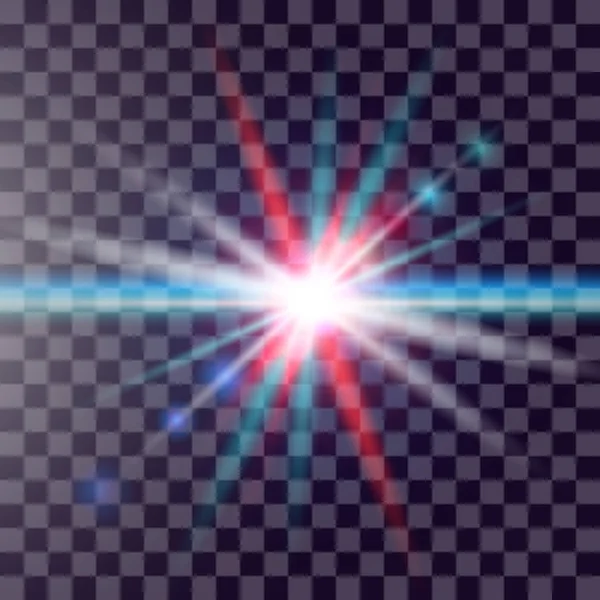 Explosión de luz brillante colorida sobre fondo transparente — Vector de stock