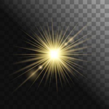 Altın parlayan ışık şeffaf arka plan üzerinde patlama patlama. Ve