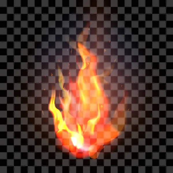 Geïsoleerde realistische oranje en rood vuur vlam op een transparante ba — Stockvector