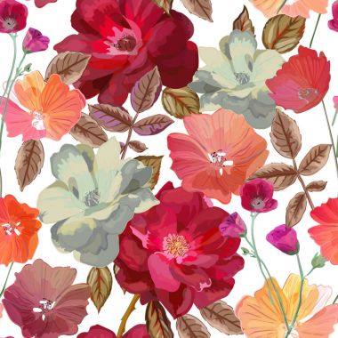 Kırmızı çiçekler o soyut seamless modeli izole el ile çizilmiş