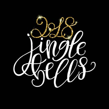 2018 jingle bells - altın glitter ve beyaz doku geri siyah