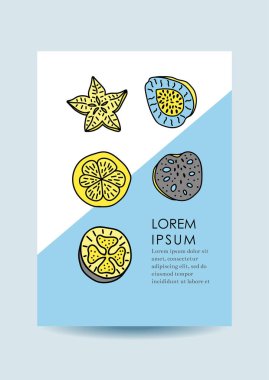 Memphis tarzı tropikal meyve ile kartı. Parti için içinde tasarım