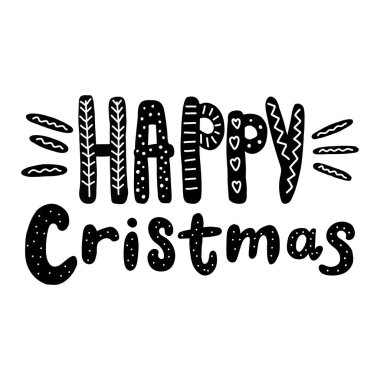 Mutlu Noel vektör metin elle çizilmiş. Kartı, yazdırma için tasarım,