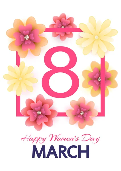8 mars. Mères, Carte de souhaits de la journée des femmes avec fleur rouge, y — Image vectorielle