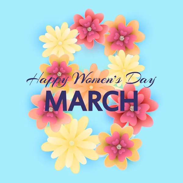 8 mars. Carte de vœux de jour pour les mères, femmes avec bloomi isolé — Image vectorielle
