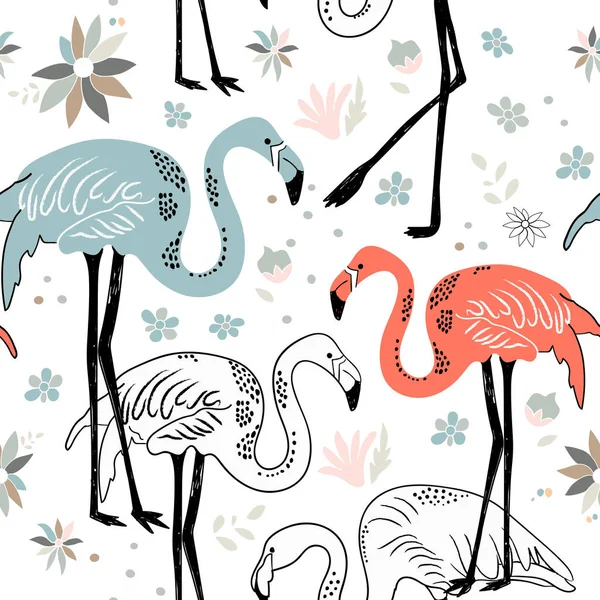 Fondo animal sin costura pintado a mano abstracto. Flamenco de las Aves — Archivo Imágenes Vectoriales