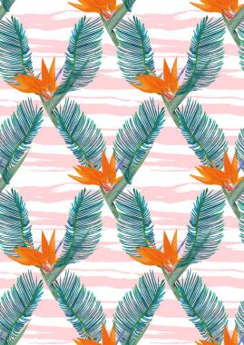 Çiçek seamless modeli. Tropikal f izole renkli el çekilmiş