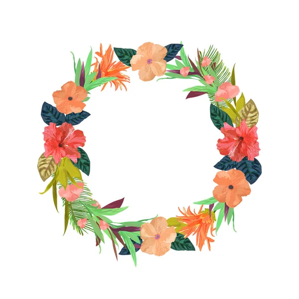 Couronne de fleurs colorées. Élégante collection tropicale florale avec — Image vectorielle