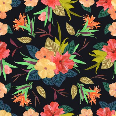 Çiçek seamless modeli. Arka plan ile izole renkli el 