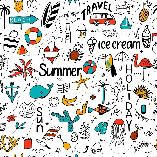 Naadloze patroon met zomer set van geïsoleerde leuke beelden met bl — Stockvector