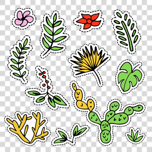 Ensemble d'été de feuilles colorées mignonnes isolées Patches in doodle st — Image vectorielle