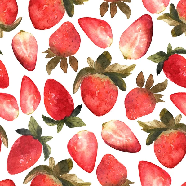 Seamless mönster med isolerade hand dras röd jordgubbe. Ilus — Stockfoto