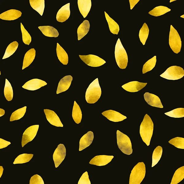 Seamless floral pattern with isolated goldl hand drawn leaves on — Stock Photo, Image