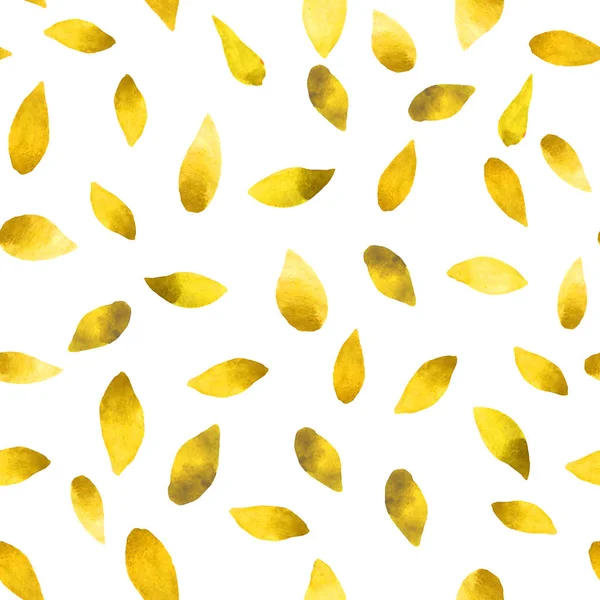 Nahtloses Blumenmuster mit isolierten, von Hand gezeichneten goldfarbenen Blättern. — Stockfoto