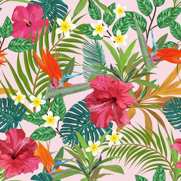 Tropické listy a květiny vzor bezešvé barevné izolované h — Stockový vektor