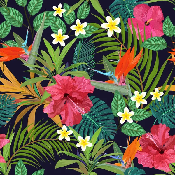 Tropical flowers seamless pattern colorful isolated hand drawn p — Stock Vector