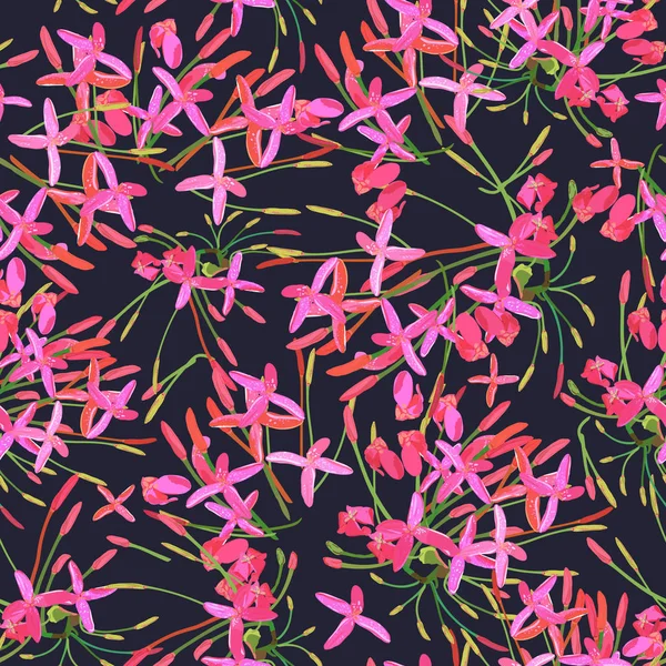 Tropische rote rosa Blüten nahtlose Muster bunt isoliert ha — Stockvektor