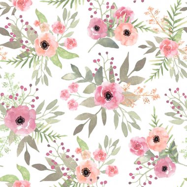 Akış suluboya çiçek seamless modeli izole el ile çizilmiş