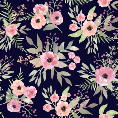 Akış suluboya çiçek seamless modeli izole el ile çizilmiş