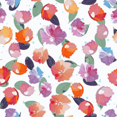 İzole elle çizilmiş yaprakları ve fl ile soyut seamless modeli