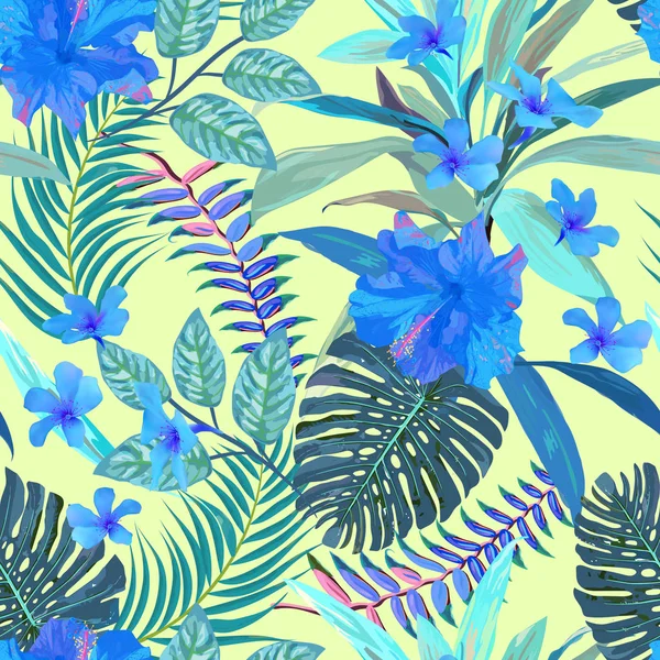 Motif floral sans couture. Arrière-plan avec dessin isolé bleu main — Image vectorielle