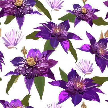 Akasma mor çiçekler ve yapraklar. Sorunsuz vektör kuvvetler ile 